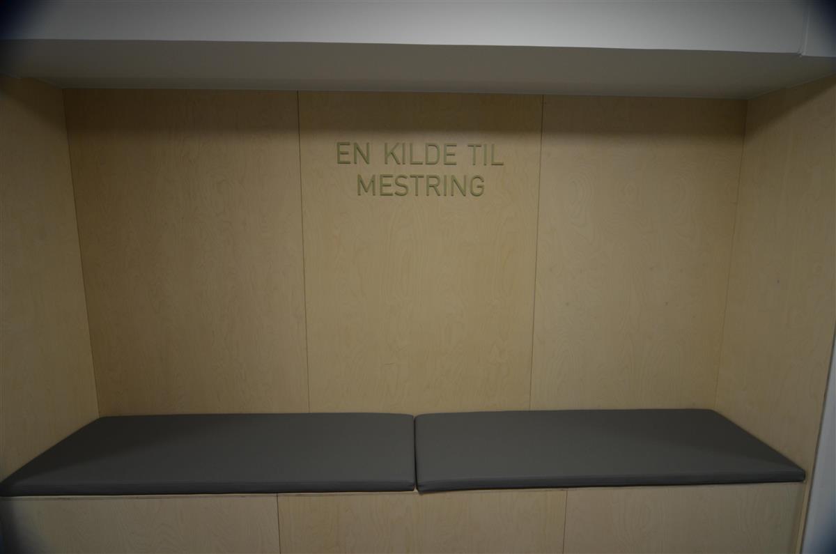 Bilde av en benk hvor det står "en kilde til mestring" over - Klikk for stort bilde